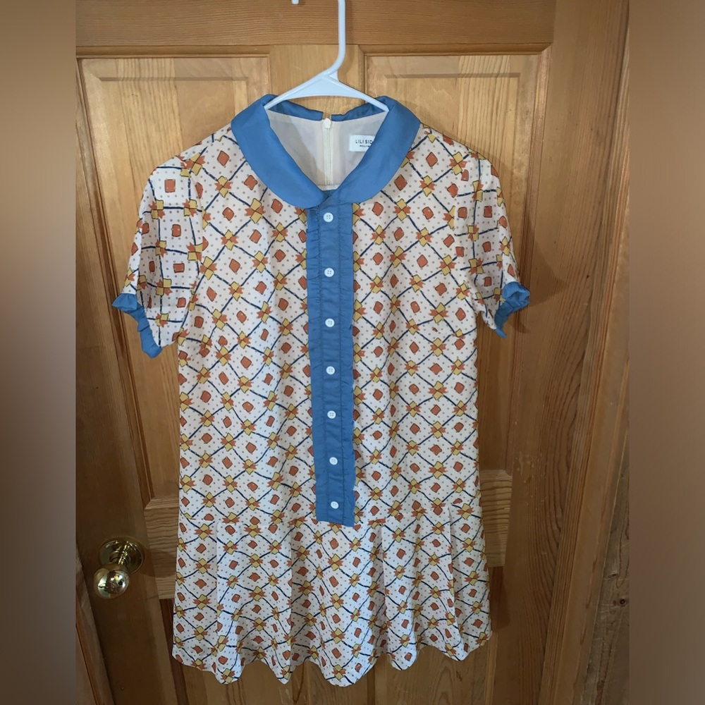 Blue Beige Orange and Yellow Mini Dress
